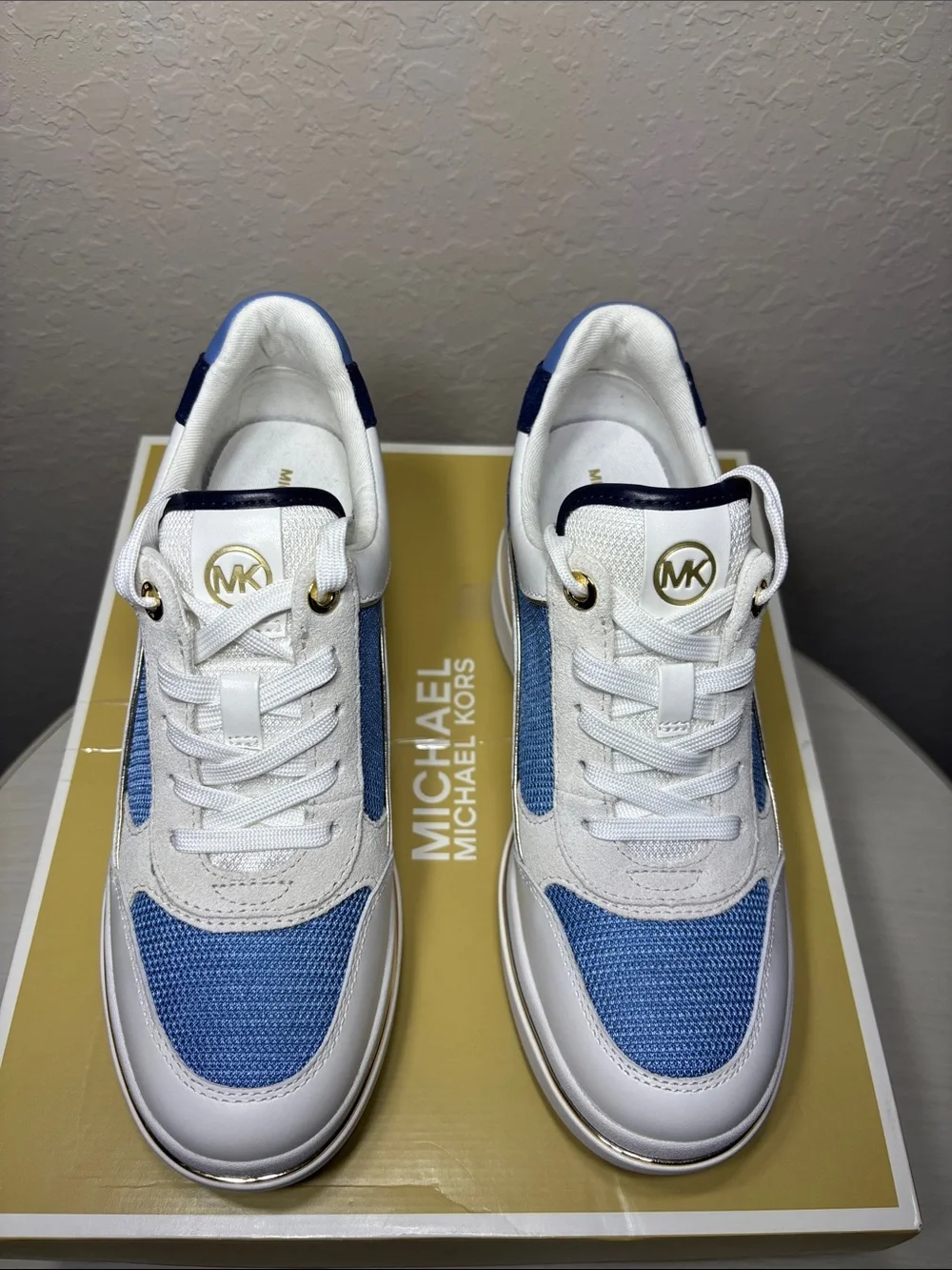 Michael Kors Emmy Wedge Trainer Sneakers French Blue Multi Women's Size 7.5 NIB